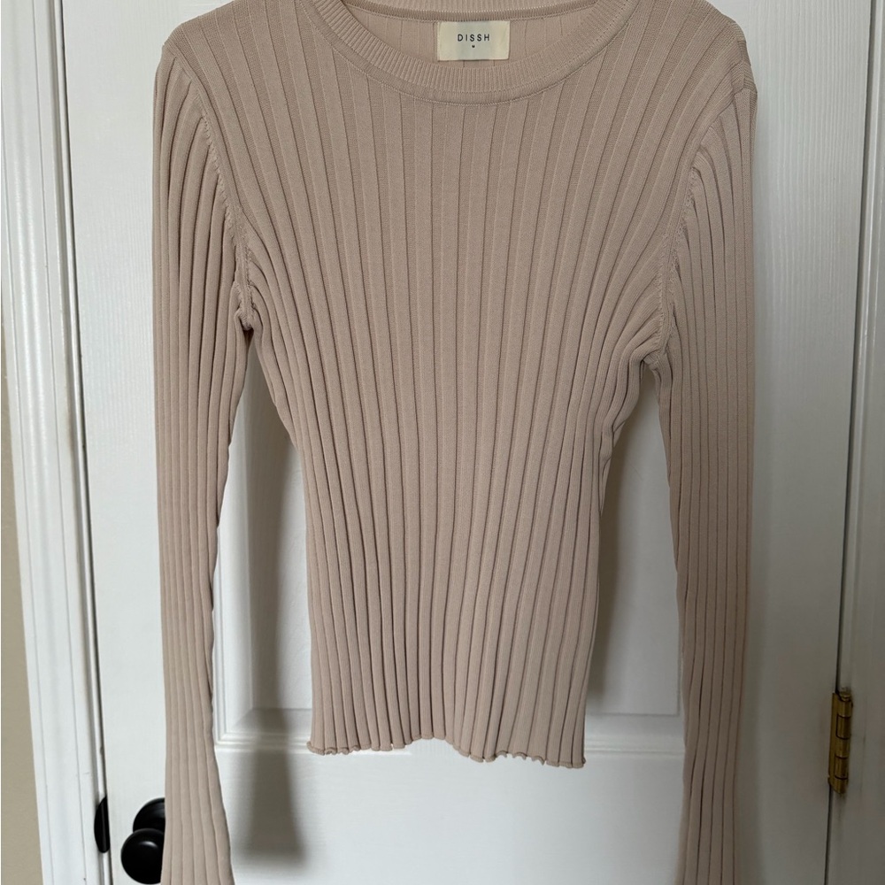 DISSH Taupe Ribbed Knit Top